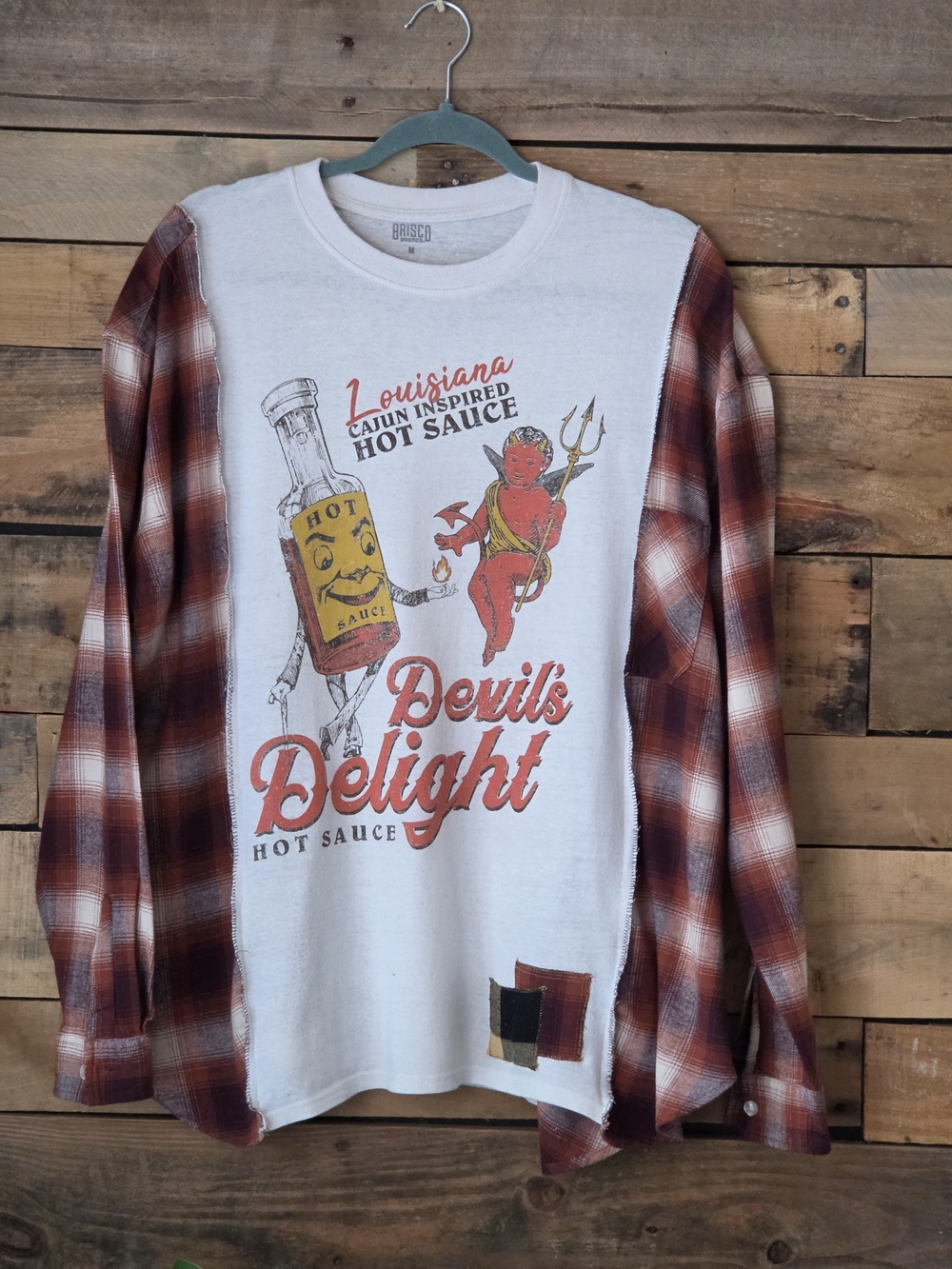Upcycled Vintage Devil's Delight Graphic T-shirt With Plaid Long Sleeve - Picture 4 of 9